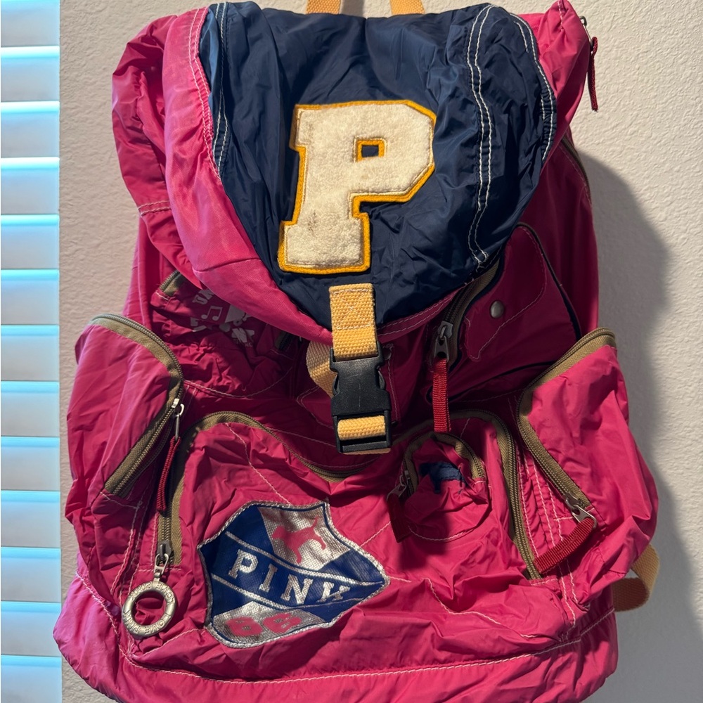 PINK Victoria's Secret Pink and Navy Vintage Backpack